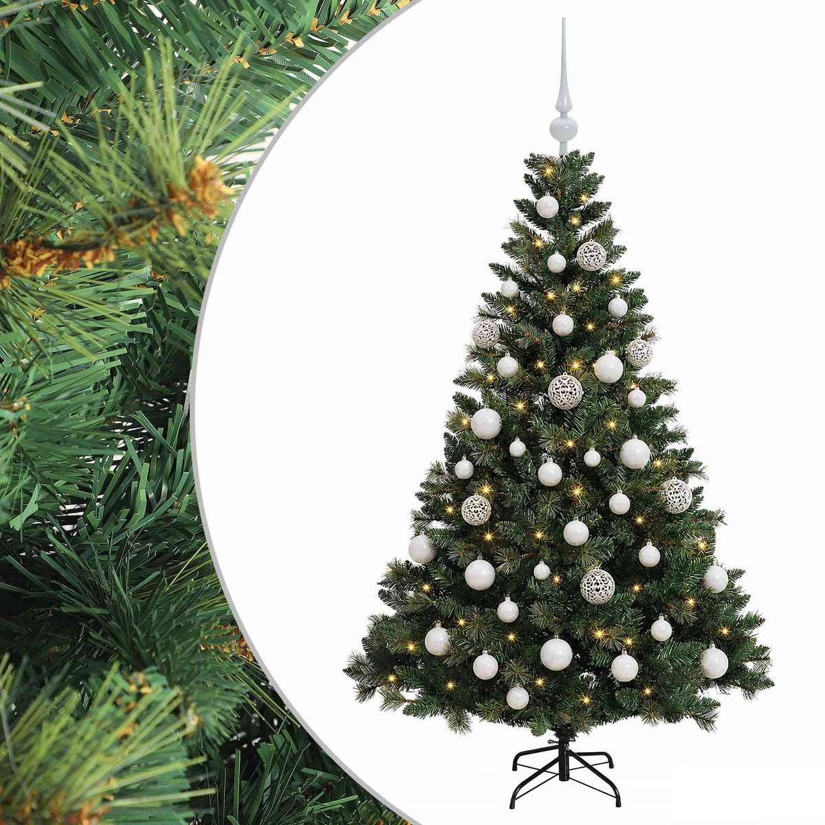 Artificial Christmas Tree with Bauble 150 LEDs Green Height 120 cm with LEDs & white balls