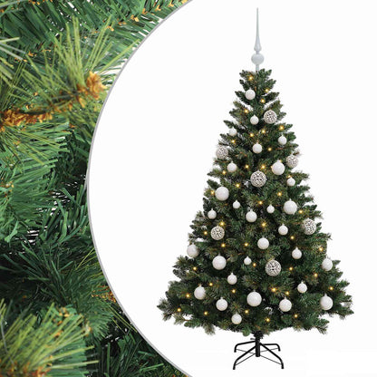 Artificial Christmas Tree with Bauble 150 LEDs Green Height 120 cm with LEDs & white balls