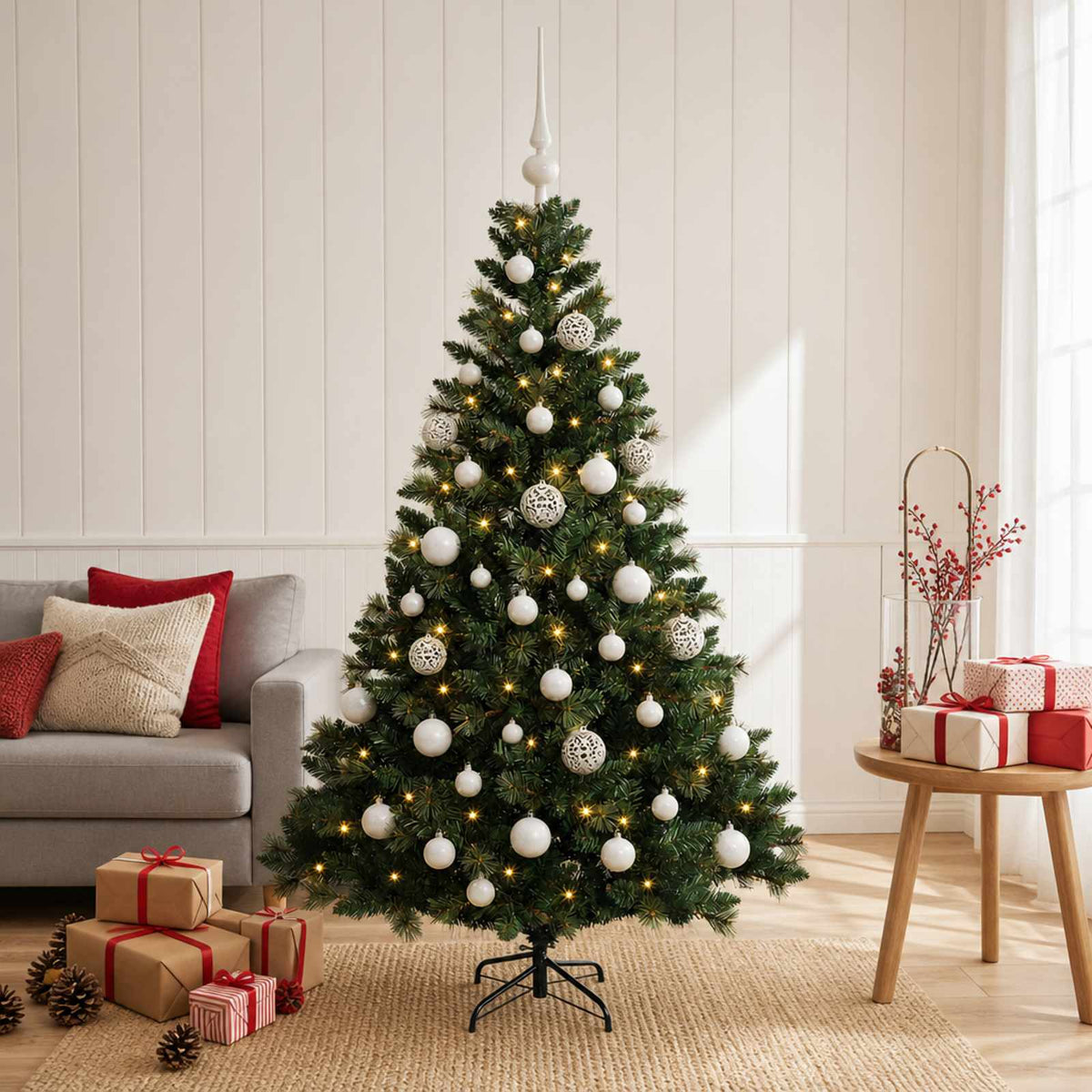vidaXL Artificial Christmas Tree with Bauble 120 cm 150 LEDs 1