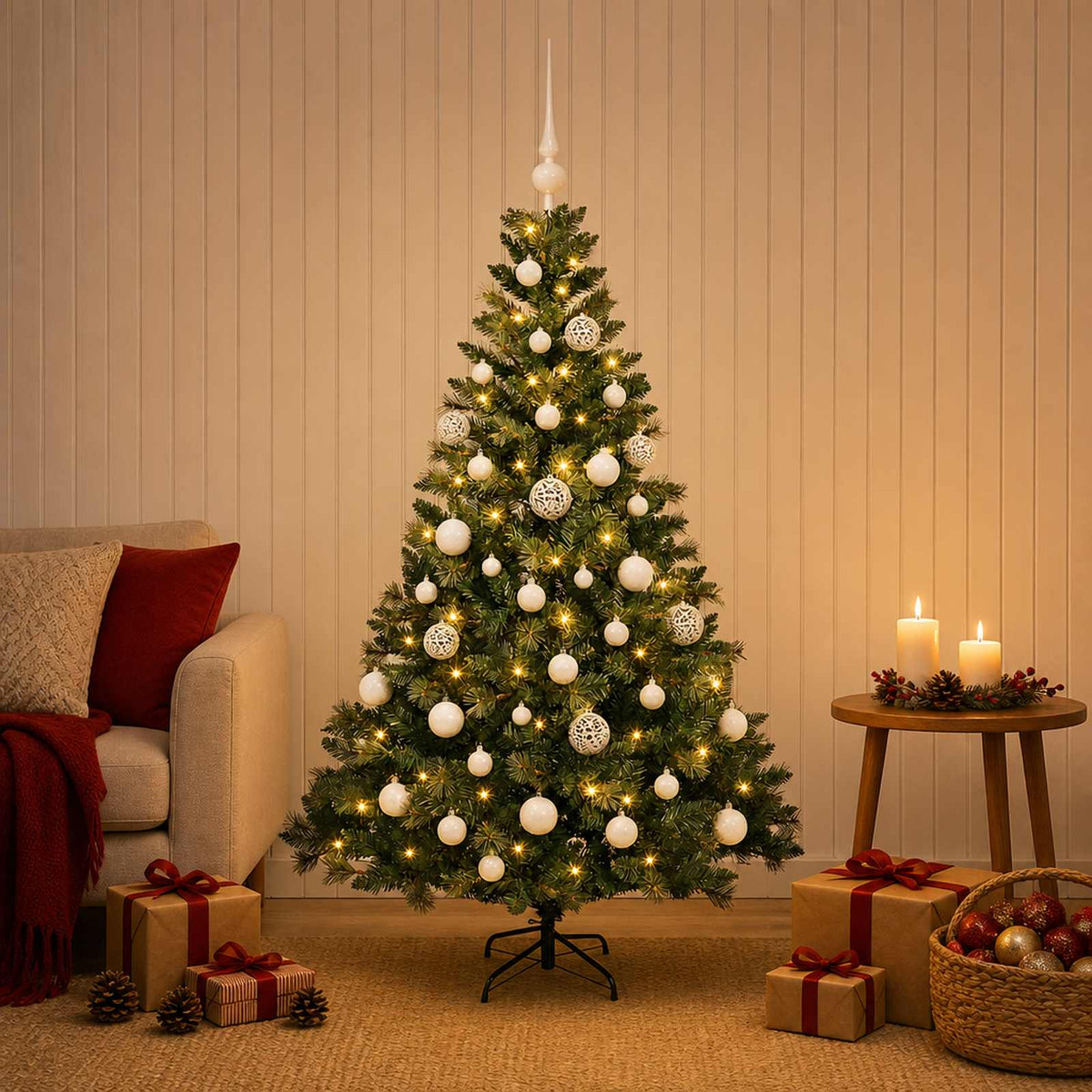vidaXL Artificial Christmas Tree with Bauble 120 cm 150 LEDs 3