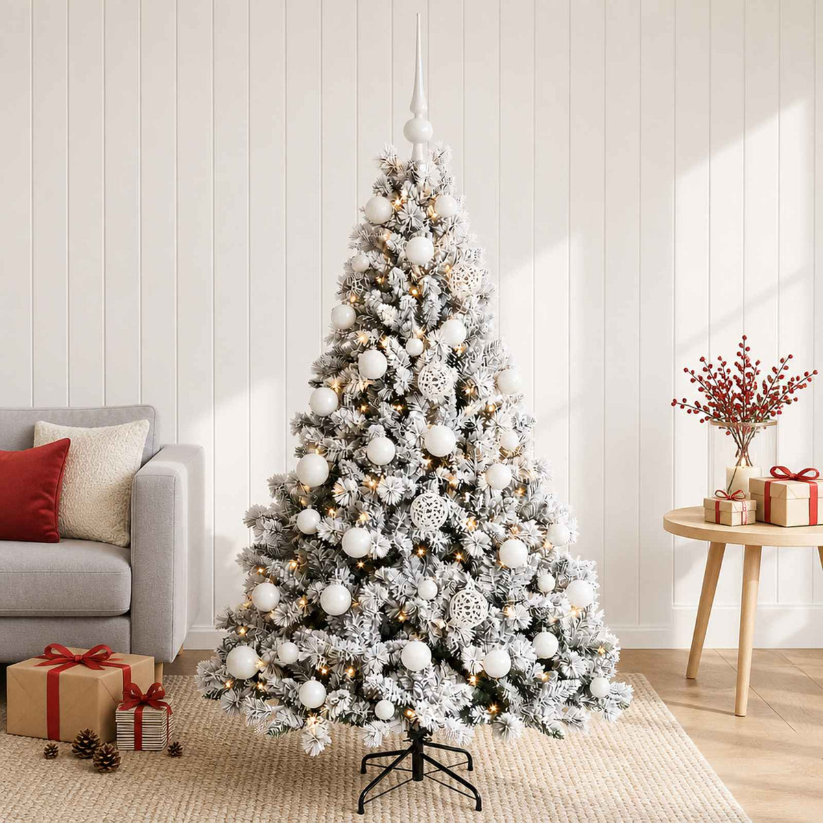Artificial Christmas Tree Bauble LEDs Green White balls