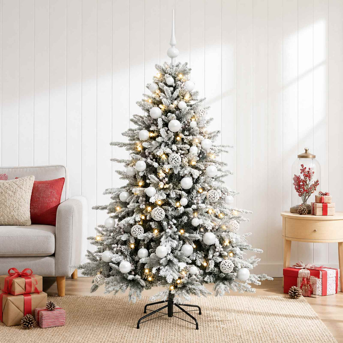 Artificial Christmas Tree Bauble LEDs Green White balls