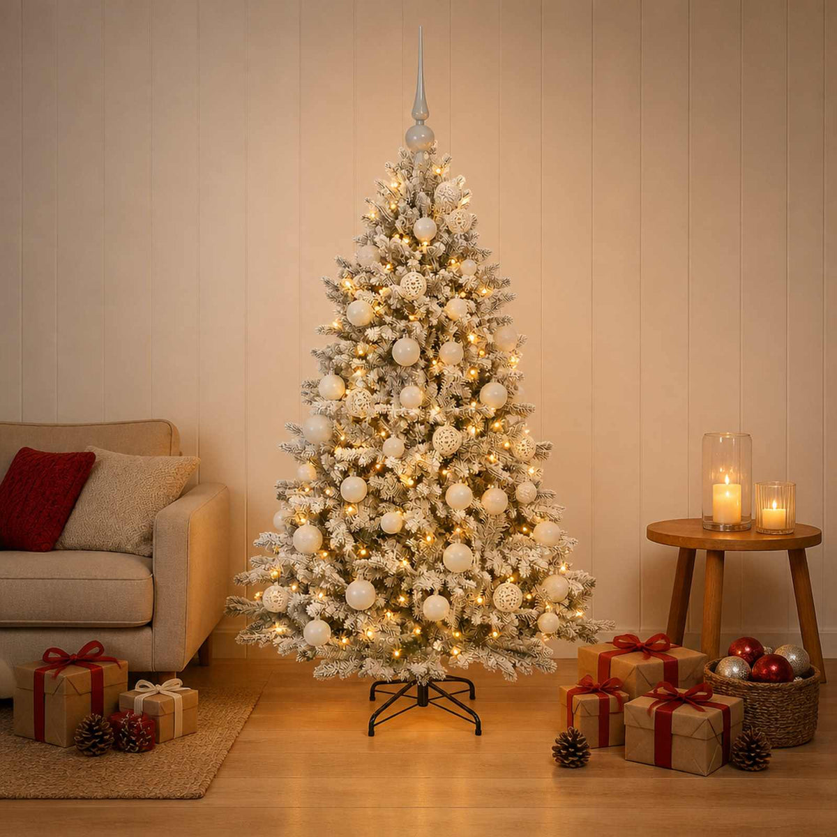 Artificial Christmas Tree Bauble LEDs Green White balls