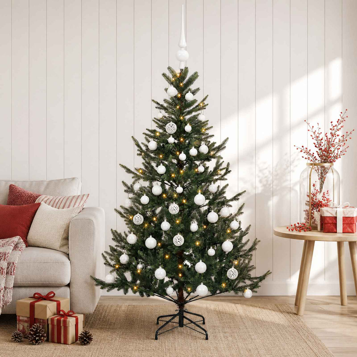 vidaXL Artificial Christmas Tree with Bauble 120 cm 150 LEDs 1