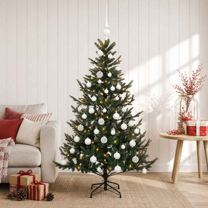 Artificial Christmas Tree with Bauble 150 LEDs Green 150 cm with LEDs & white balls