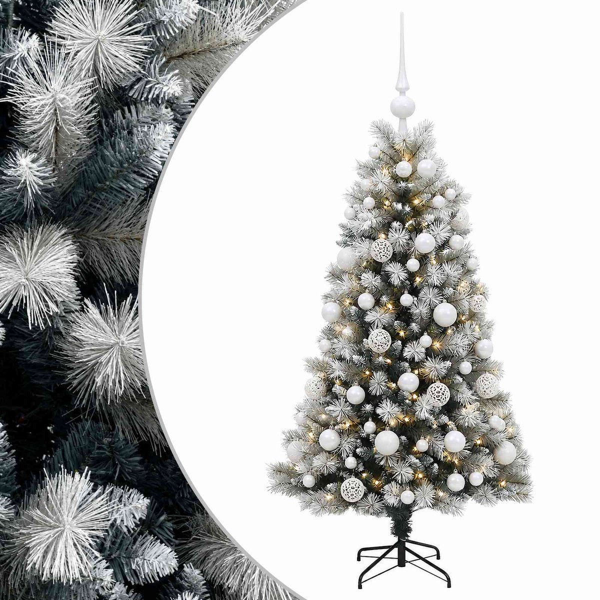 Artificial Hinged Christmas Tree with Baubles 150 LEDs with LEDs & white balls
