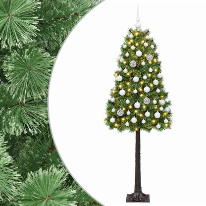 Artificial Hinged Christmas Tree with Baubles 150 LEDs Green 120 cm with LEDs & white balls