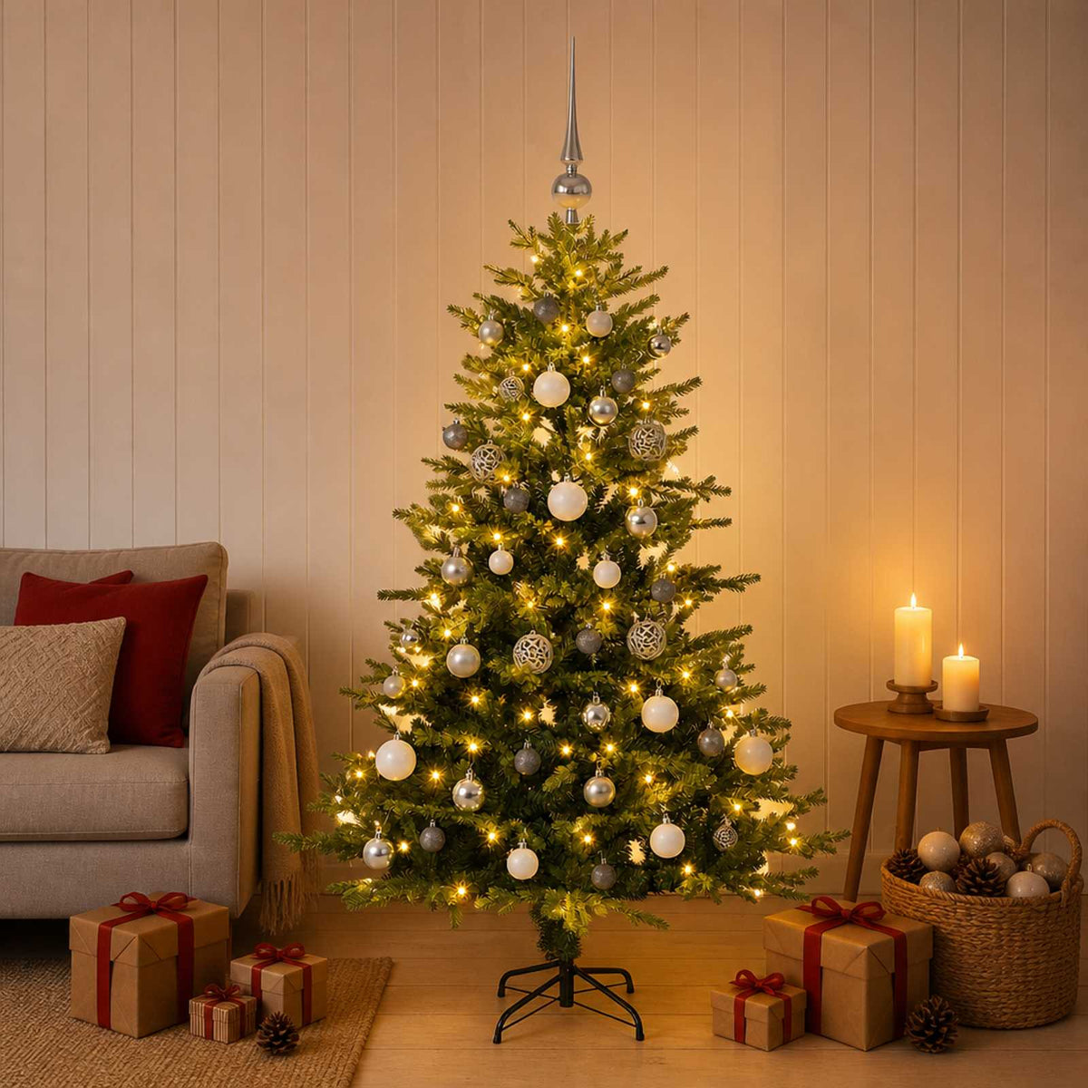 vidaXL Artificial Christmas Tree with Bauble 150 cm 150 LEDs 1