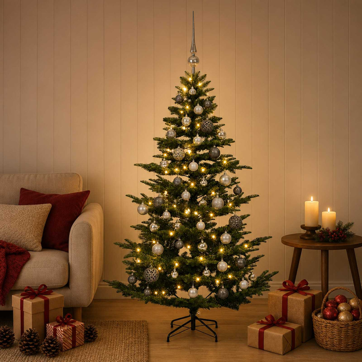 vidaXL Artificial Christmas Tree with Bauble 120 cm 150 LEDs 3