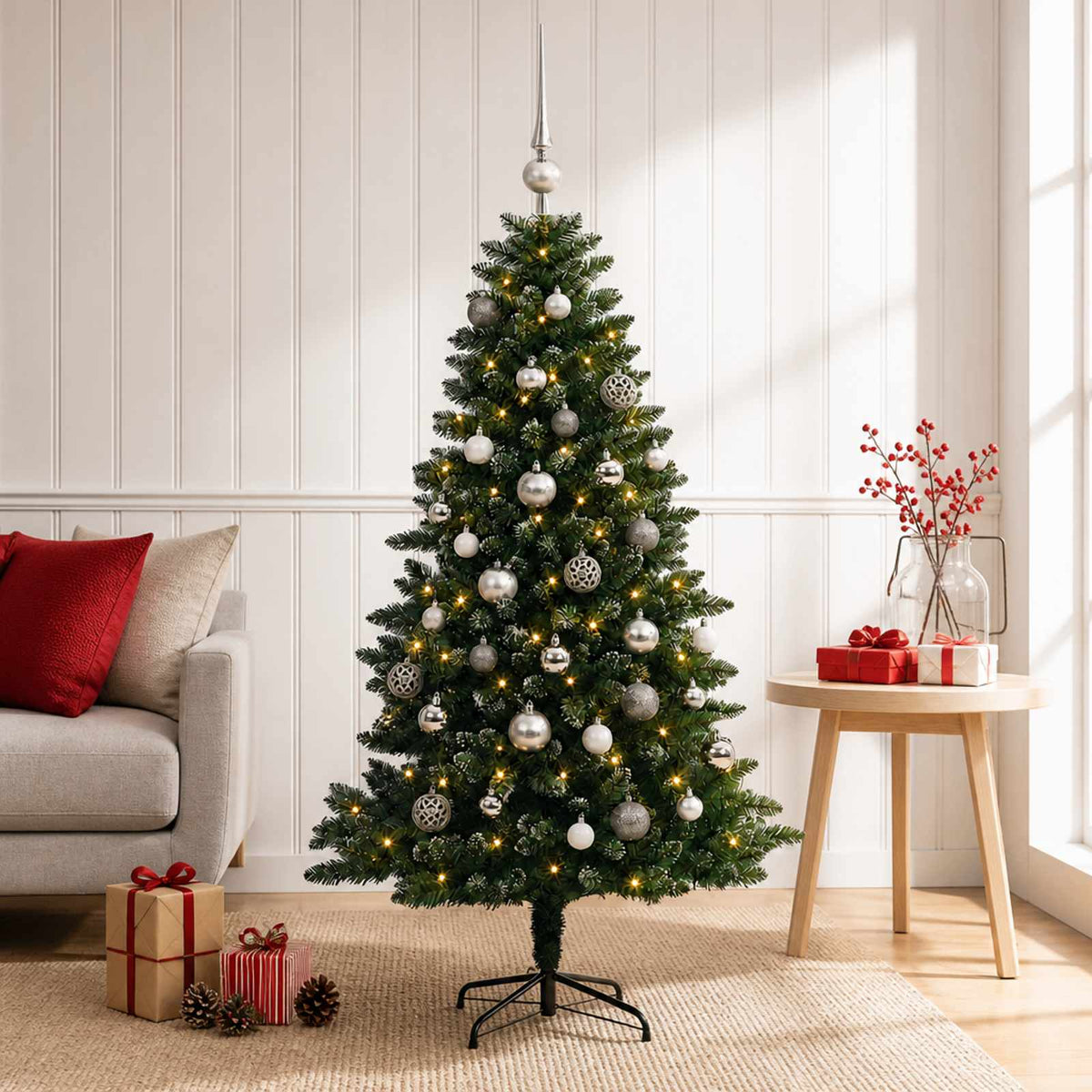 vidaXL Artificial Christmas Tree with Bauble 150 cm 150 LEDs 1