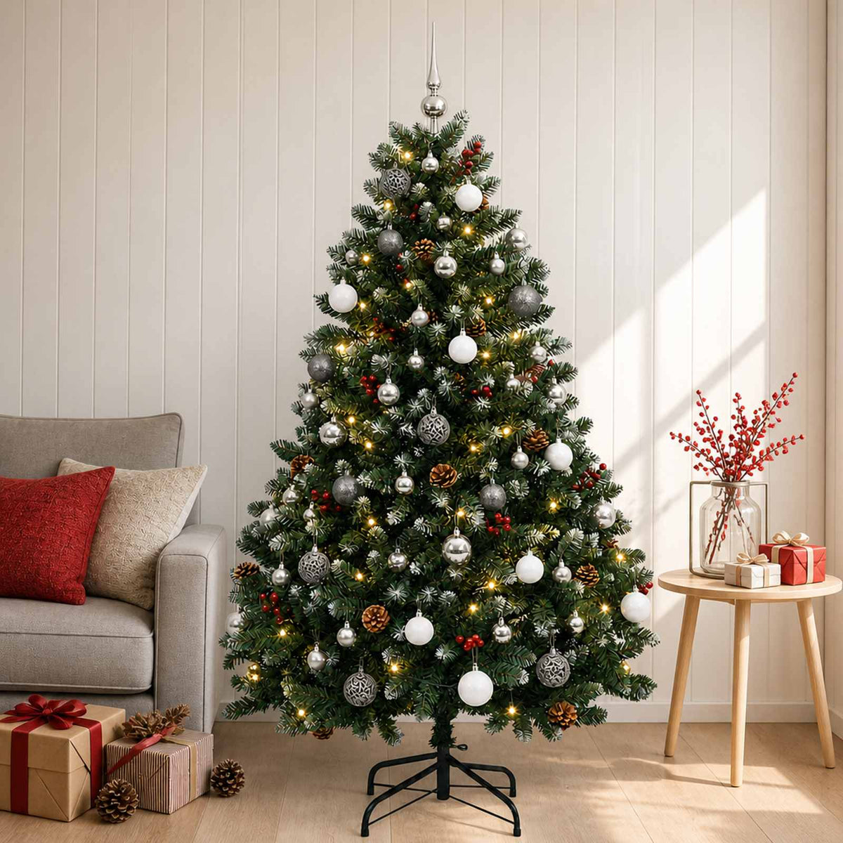 vidaXL Artificial Christmas Tree with Bauble 180 cm 300 LEDs 3