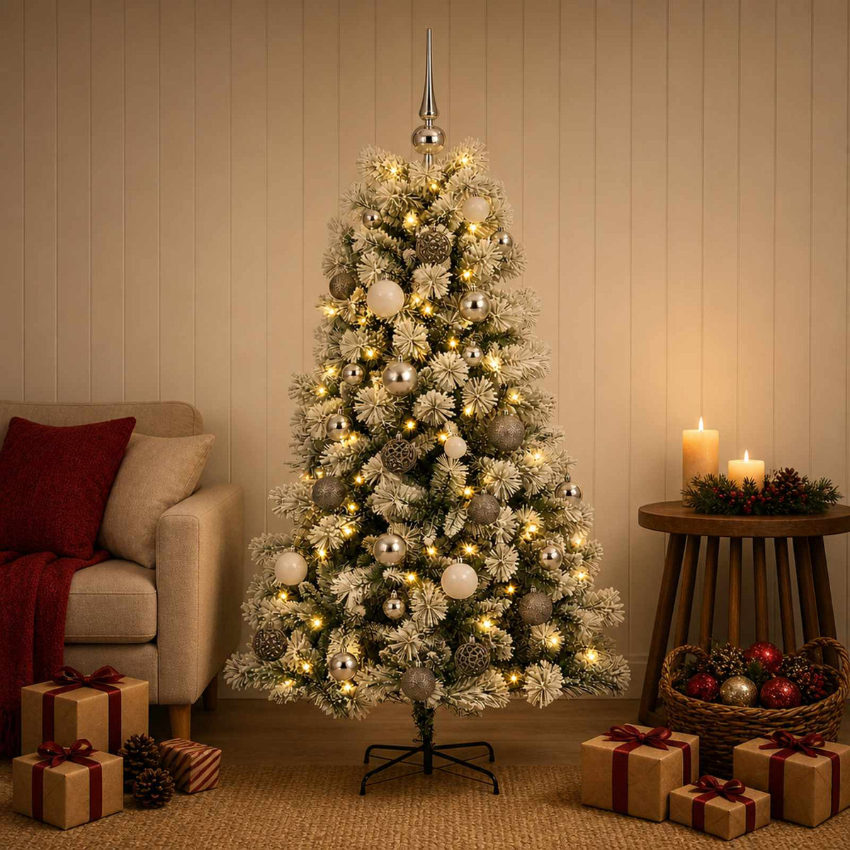vidaXL Artificial Hinged Christmas Tree with Baubles 120 cm 150 LEDs 3
