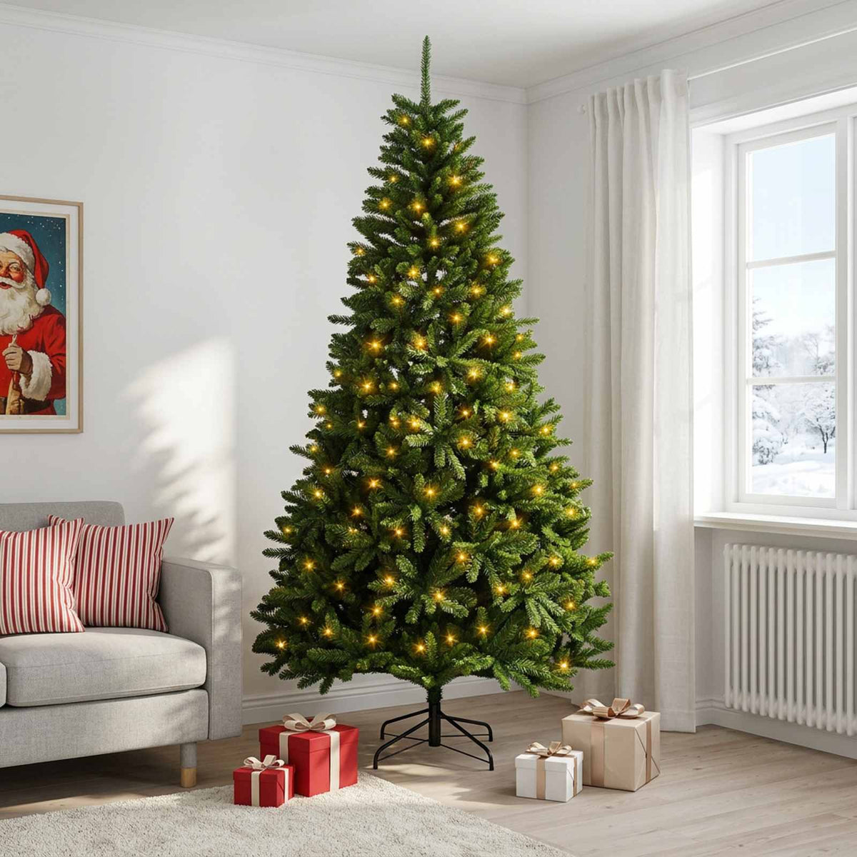 Artificial Christmas Tree Mid-green with Bauble 210 cm 300 LEDs Medium Green Ø 106 x 210 cm with 300 LEDs