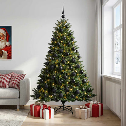 Artificial Christmas Tree Bauble LEDs Green Height black balls