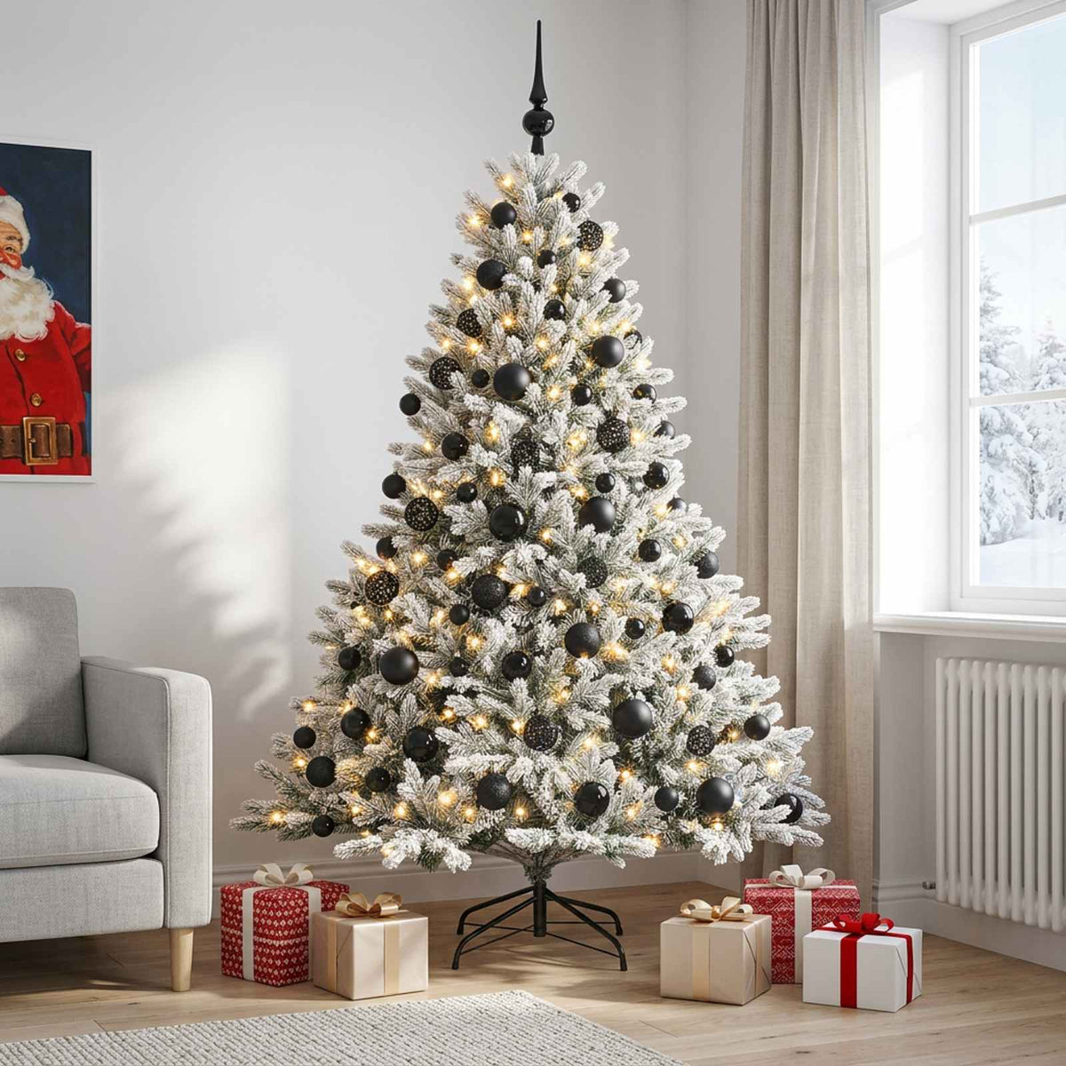 Artificial Christmas Tree Bauble LEDs Green White Height black balls