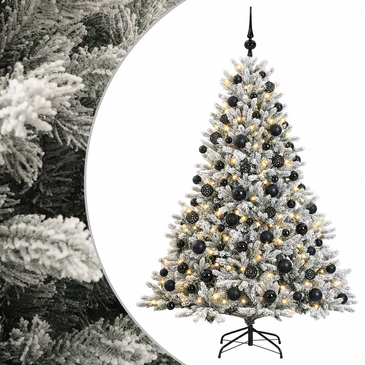 Artificial Christmas Tree with Bauble 300 LEDs Green and White Height 210 cm with LEDs & black balls