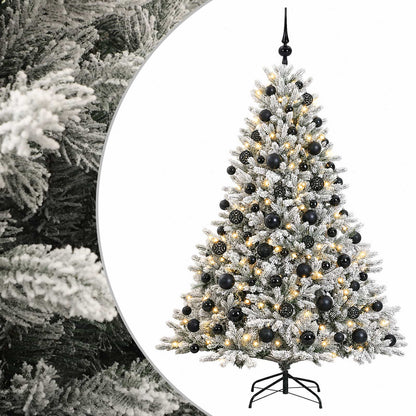 Artificial Christmas Tree with Bauble 300 LEDs Green and White Height 210 cm with LEDs & black balls