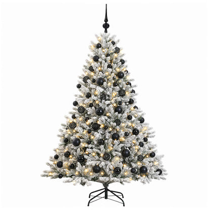 Artificial Christmas Tree Bauble LEDs Green White Height black balls