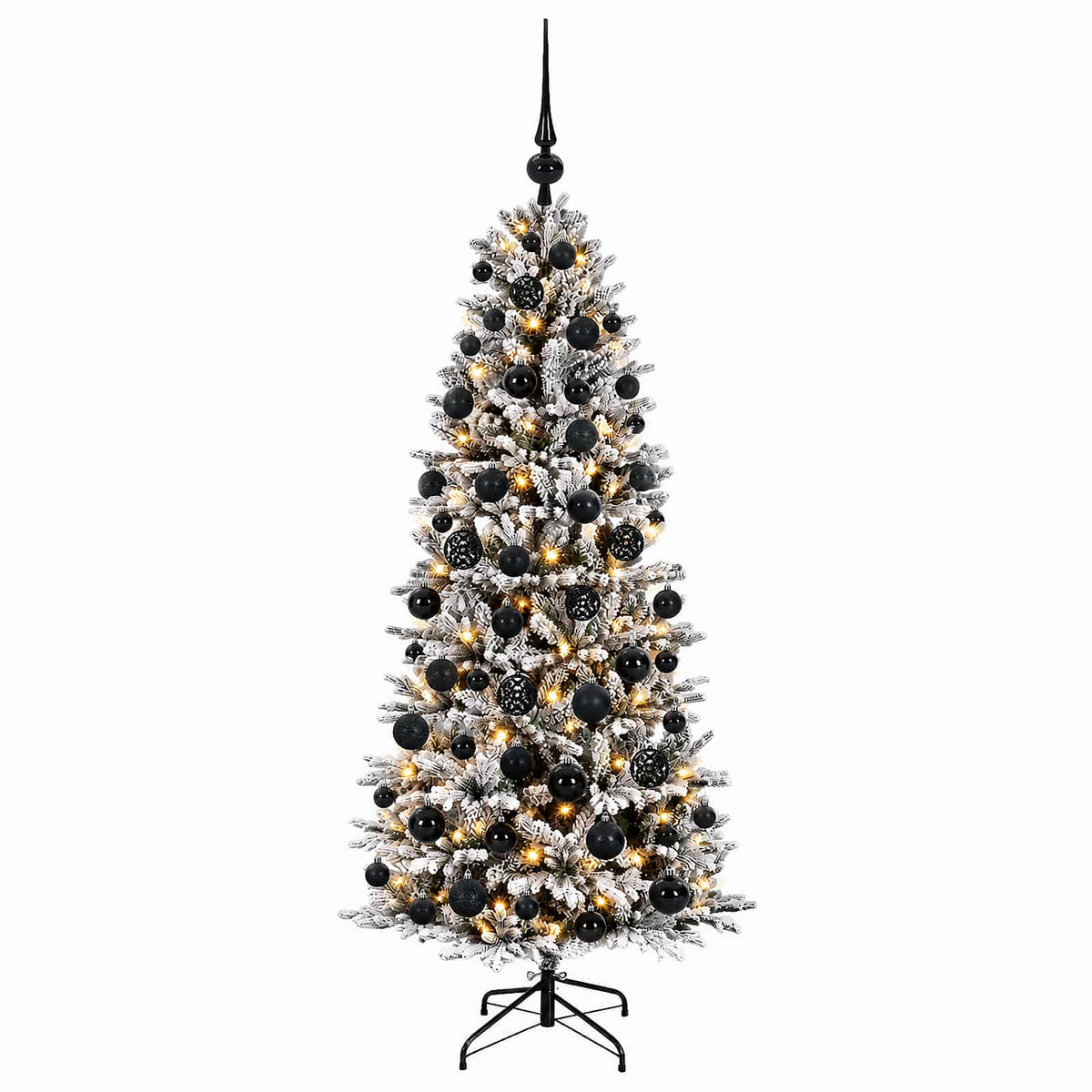 Artificial Christmas Tree Bauble LEDs Green White Height black balls