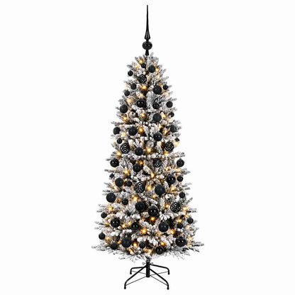Artificial Christmas Tree Bauble LEDs Green White Height black balls