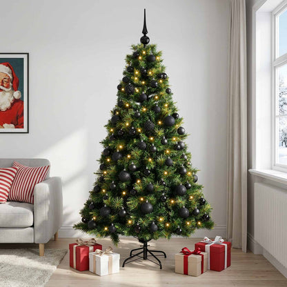 Artificial Christmas Tree Bauble LEDs Green Height black balls
