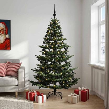 Artificial Christmas Tree Bauble LEDs Green Height black balls