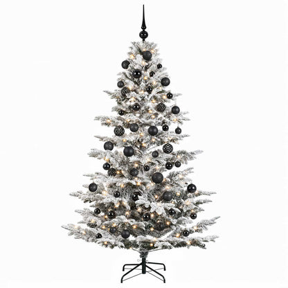 Artificial Christmas Tree with Bauble 150 LEDs Green and White 180 cm with LEDs & black balls