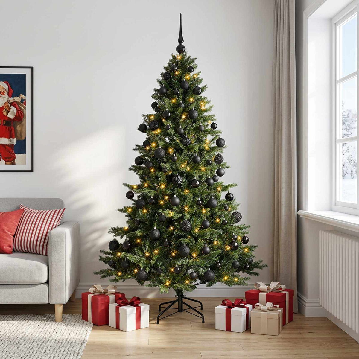 Artificial Christmas Tree Bauble LEDs Height black balls