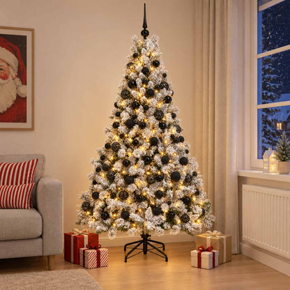 Artificial Christmas Tree Bauble LEDs Green White Height black balls