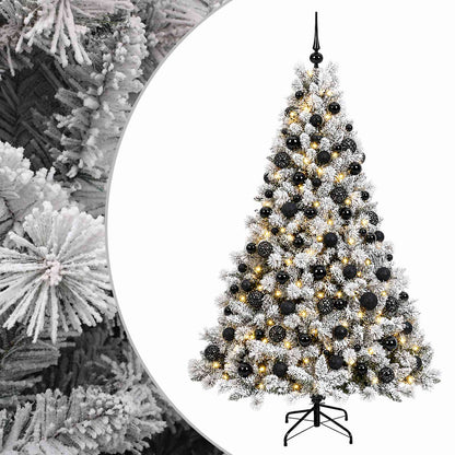 Artificial Christmas Tree Bauble LEDs Green White Height black balls