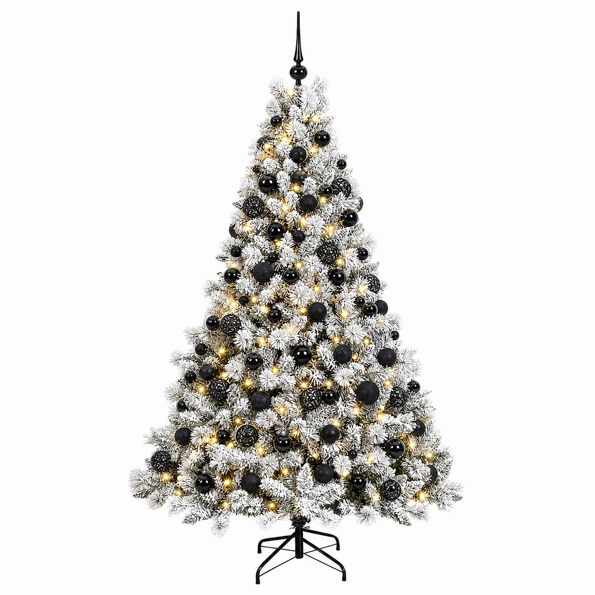 Artificial Christmas Tree Bauble LEDs Green White Height black balls