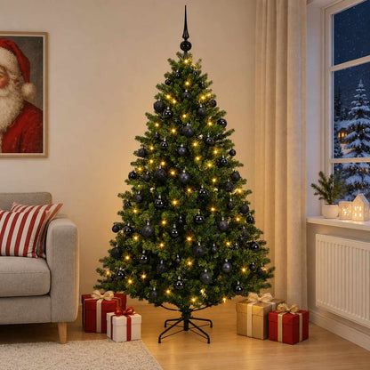 Artificial Christmas Tree Bauble LEDs Green black balls