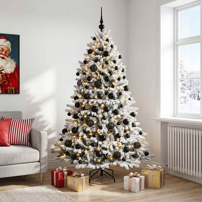 Artificial Christmas Tree Bauble LEDs Green White black balls