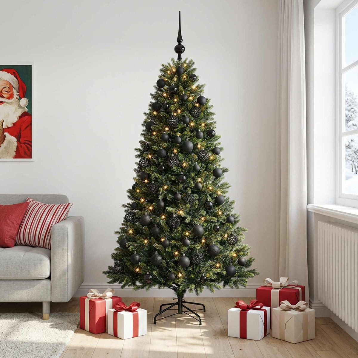 Artificial Christmas Tree Bauble LEDs black balls