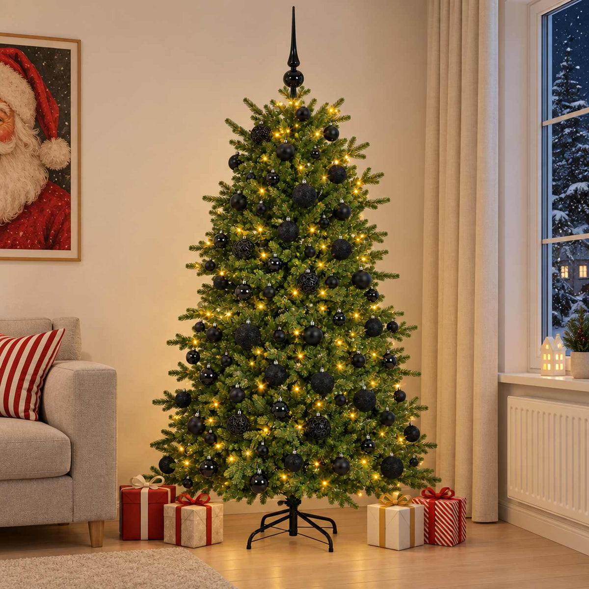 Artificial Christmas Tree Bauble LEDs black balls