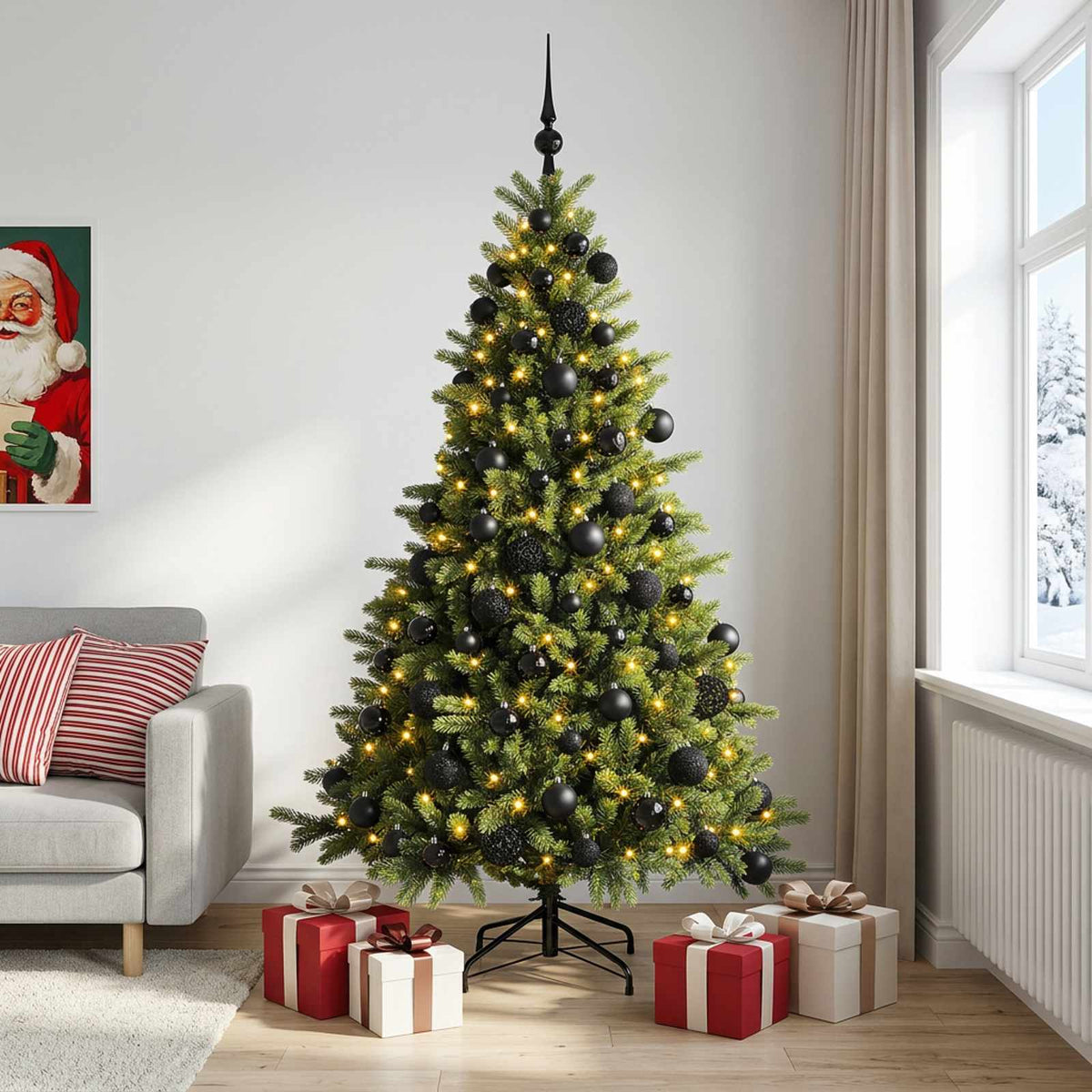 Artificial Christmas Tree Bauble LEDs black balls