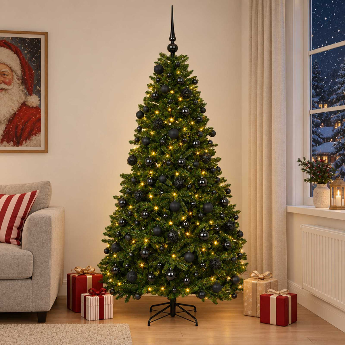 Artificial Christmas Tree Mid-green Bauble LEDs Medium Green LEDs&black balls