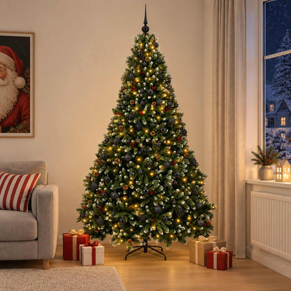 Artificial Christmas Tree Green with Bauble 210 cm 300 LEDs Green with Frosted Tips Ø 138 x 210 cm with 300 LEDs&black balls