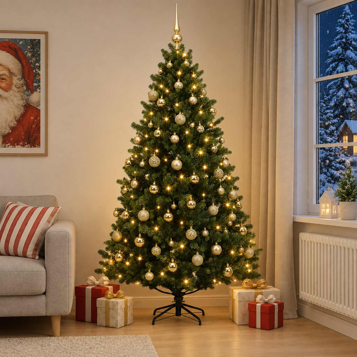 vidaXL Artificial Christmas Tree with Bauble 210 cm 300 LEDs 3