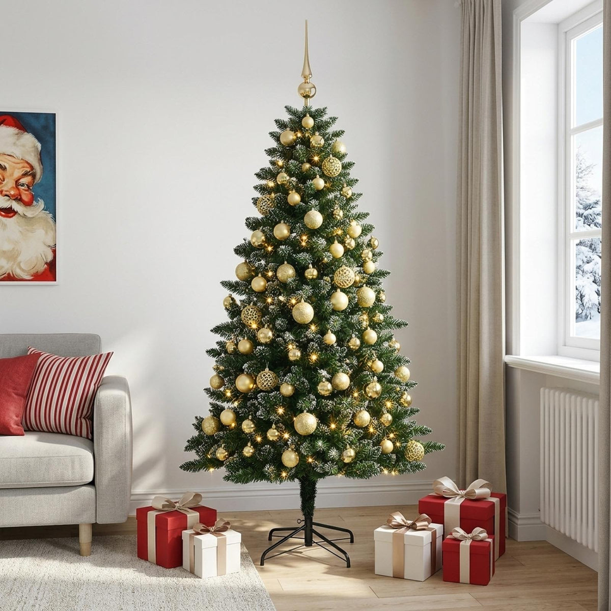 vidaXL Artificial Christmas Tree with Bauble 210 cm 300 LEDs 1