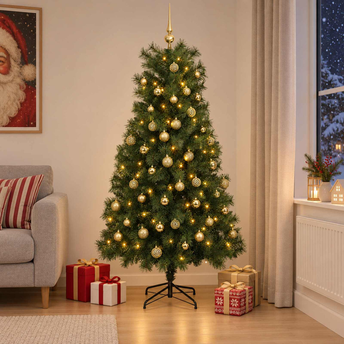 Artificial Hinged Christmas Tree Baubles LEDs
