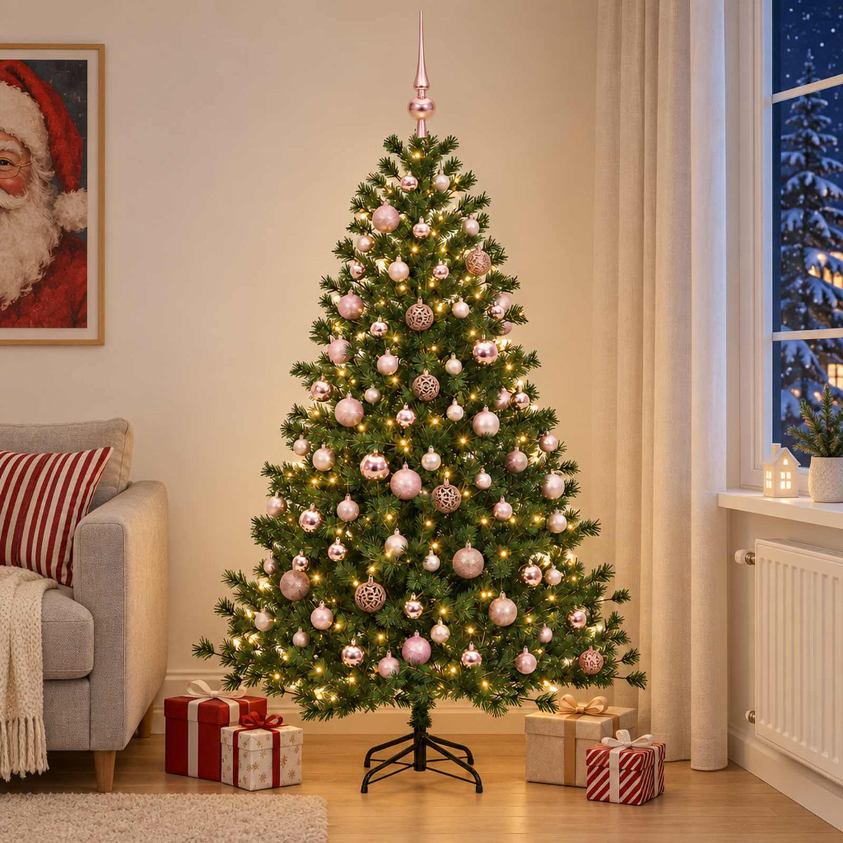 Artificial Christmas Tree Bauble LEDs Height pink balls