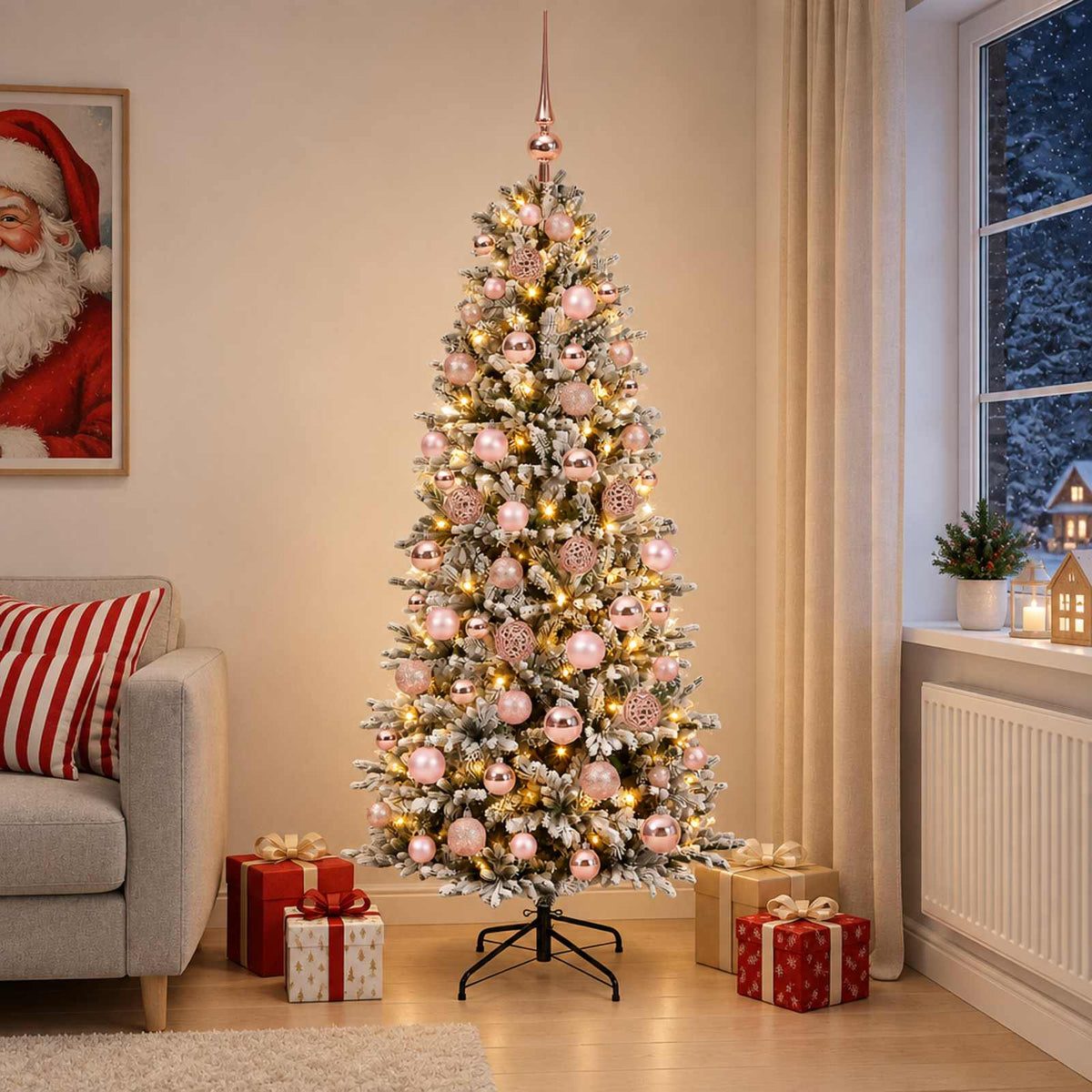 Artificial Christmas Tree Bauble LEDs Green White Height pink balls