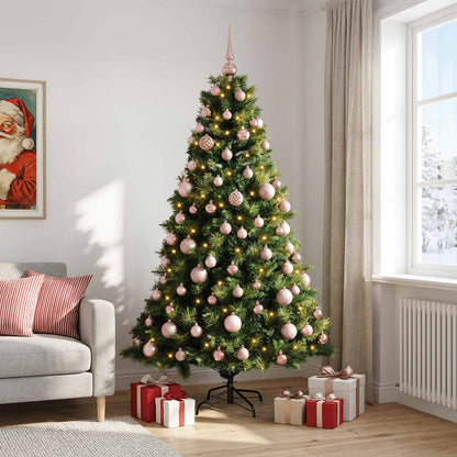 Artificial Christmas Tree Bauble LEDs Green Height pink balls