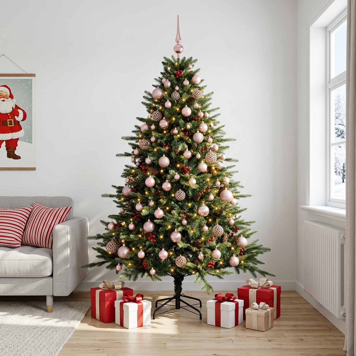 Artificial Christmas Tree Bauble LEDs Green pink balls