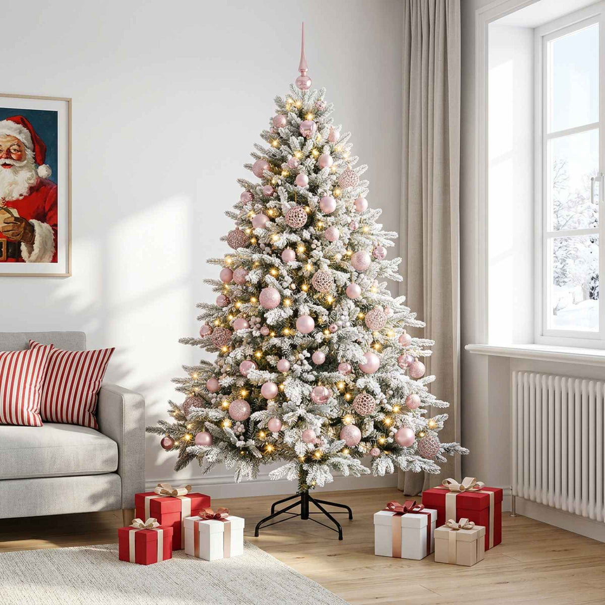 Artificial Christmas Tree Bauble LEDs Green White pink balls