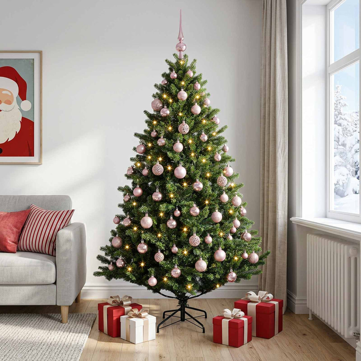 Artificial Christmas Tree Bauble LEDs Green pink balls