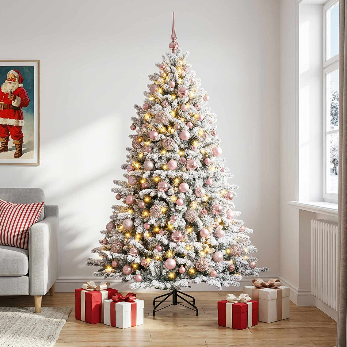Artificial Christmas Tree Bauble LEDs Green White pink balls