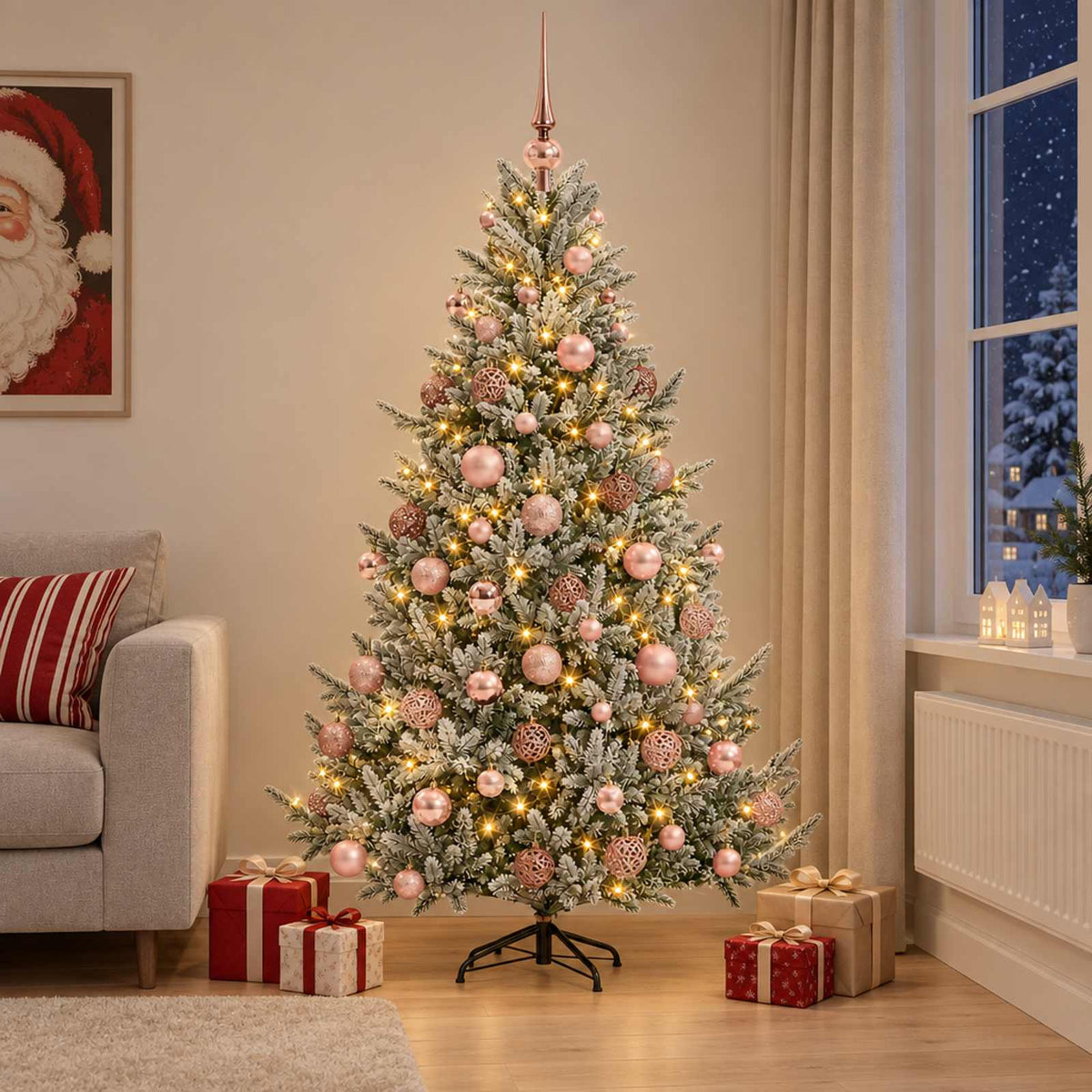 Artificial Christmas Tree Bauble LEDs Green White pink balls