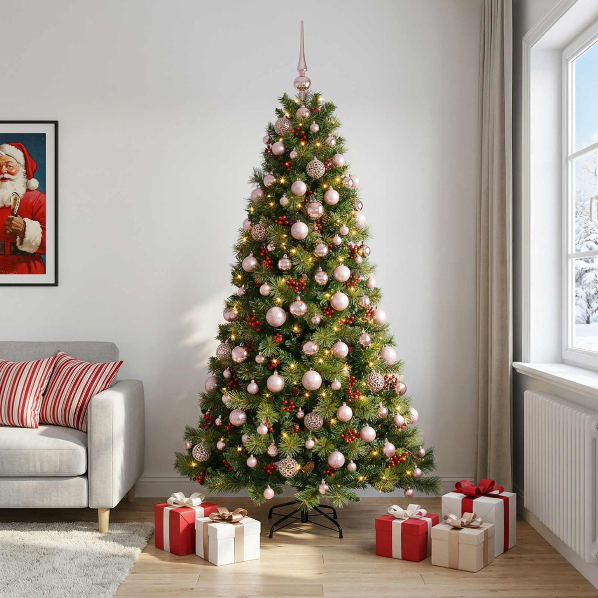 Artificial Christmas Tree Bauble LEDs pink balls